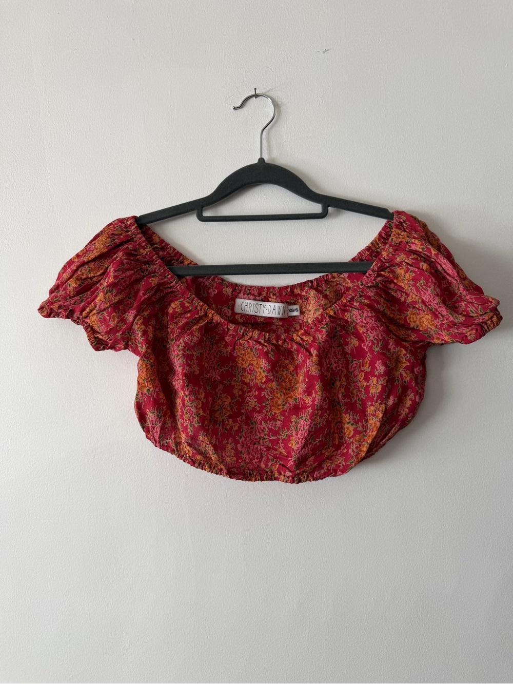 Christy Dawn Margot Cropped Top Burgundy Red Floral Off-Shoulder Crop Top